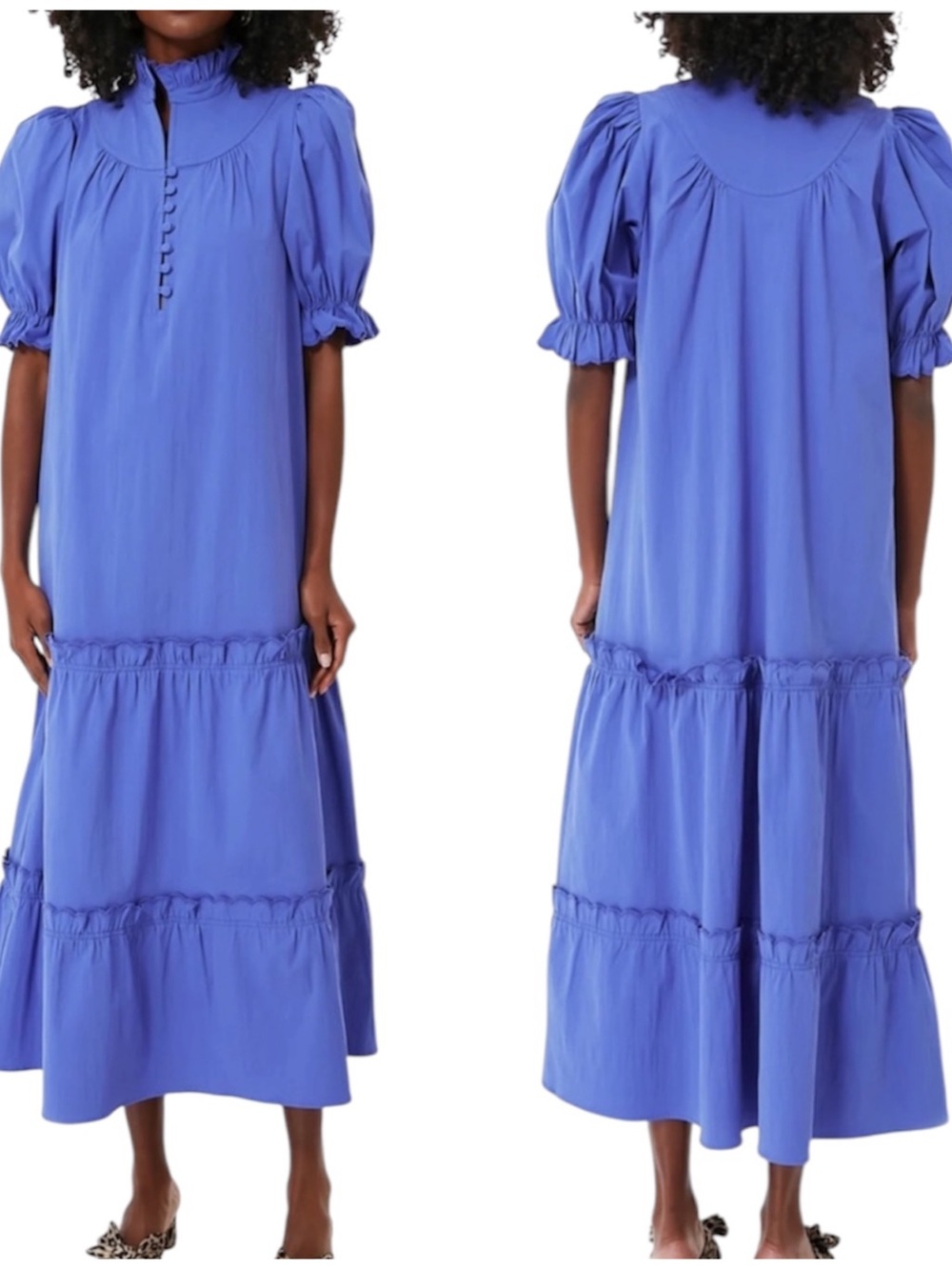 Pomander Place Tuckernuck Selena Azure Blue Puff Sleeve MaxiDress Small AS-IS